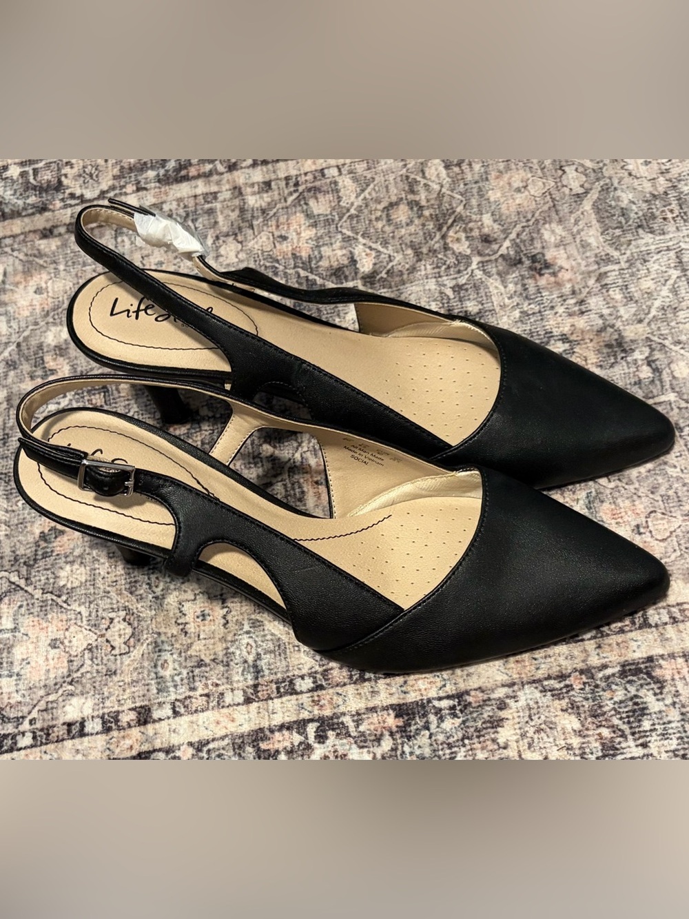 Life Stride Social Black Pointed Slingback Heels With Flex Toe